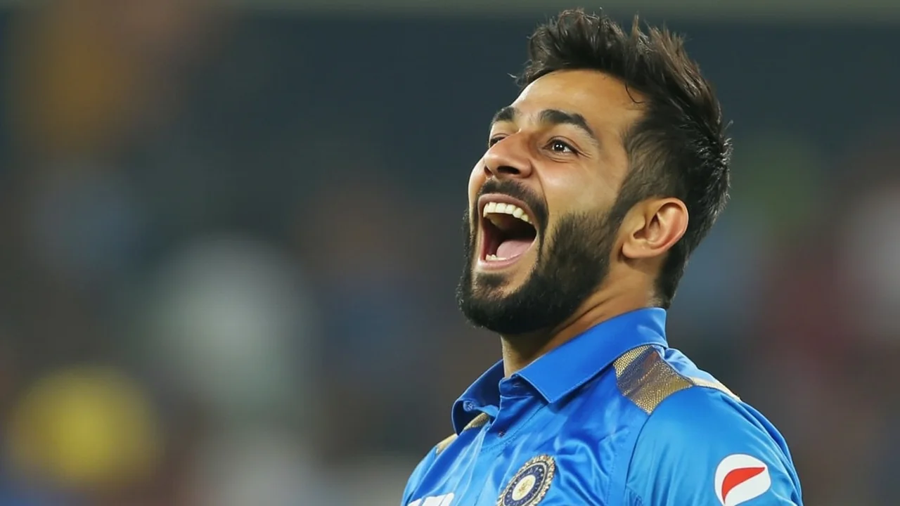 Indian cricketer in blue jersey with gold accents, the only visual identity that remained after the Dream11 wordmark was removed